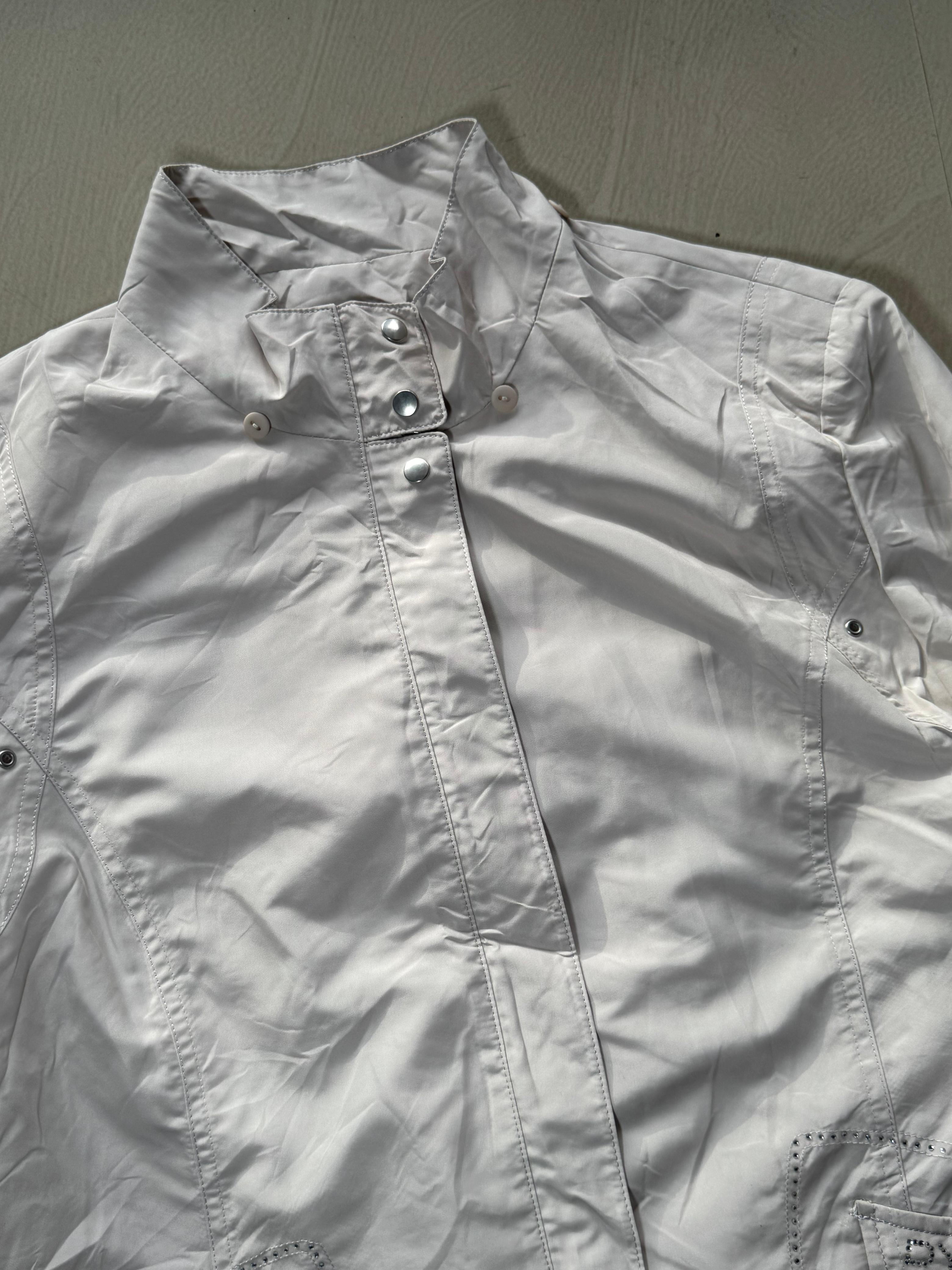 White Lightweight Stand Collar Utility Jacket | Full Sleeve Zip-Up Casual Windbreaker