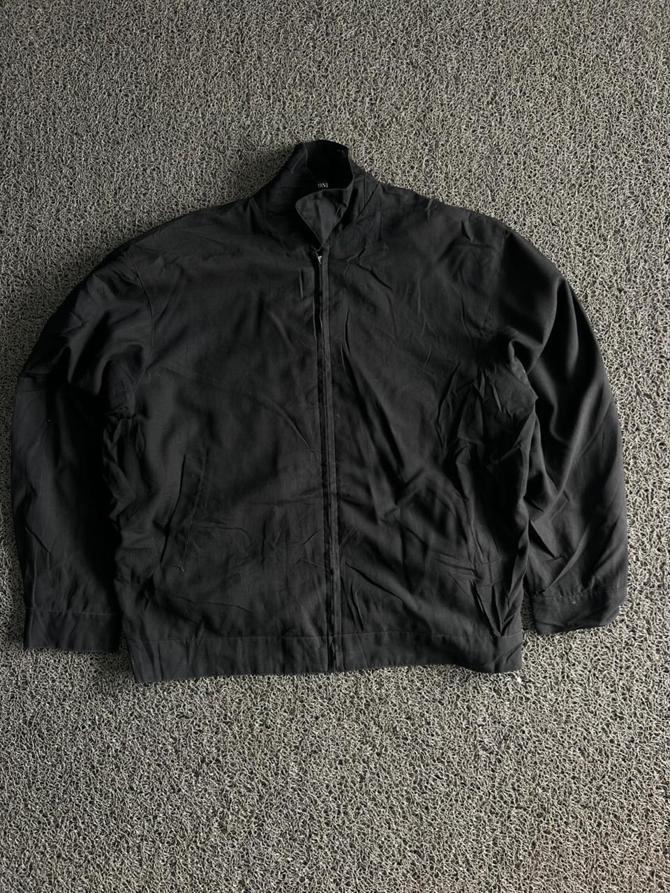 Black Minimalist Zip-Up Harrington Jacket
