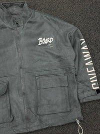 Men's Charcoal Grey Utility Cargo Zip-Up Jacket with Adjustable Hem