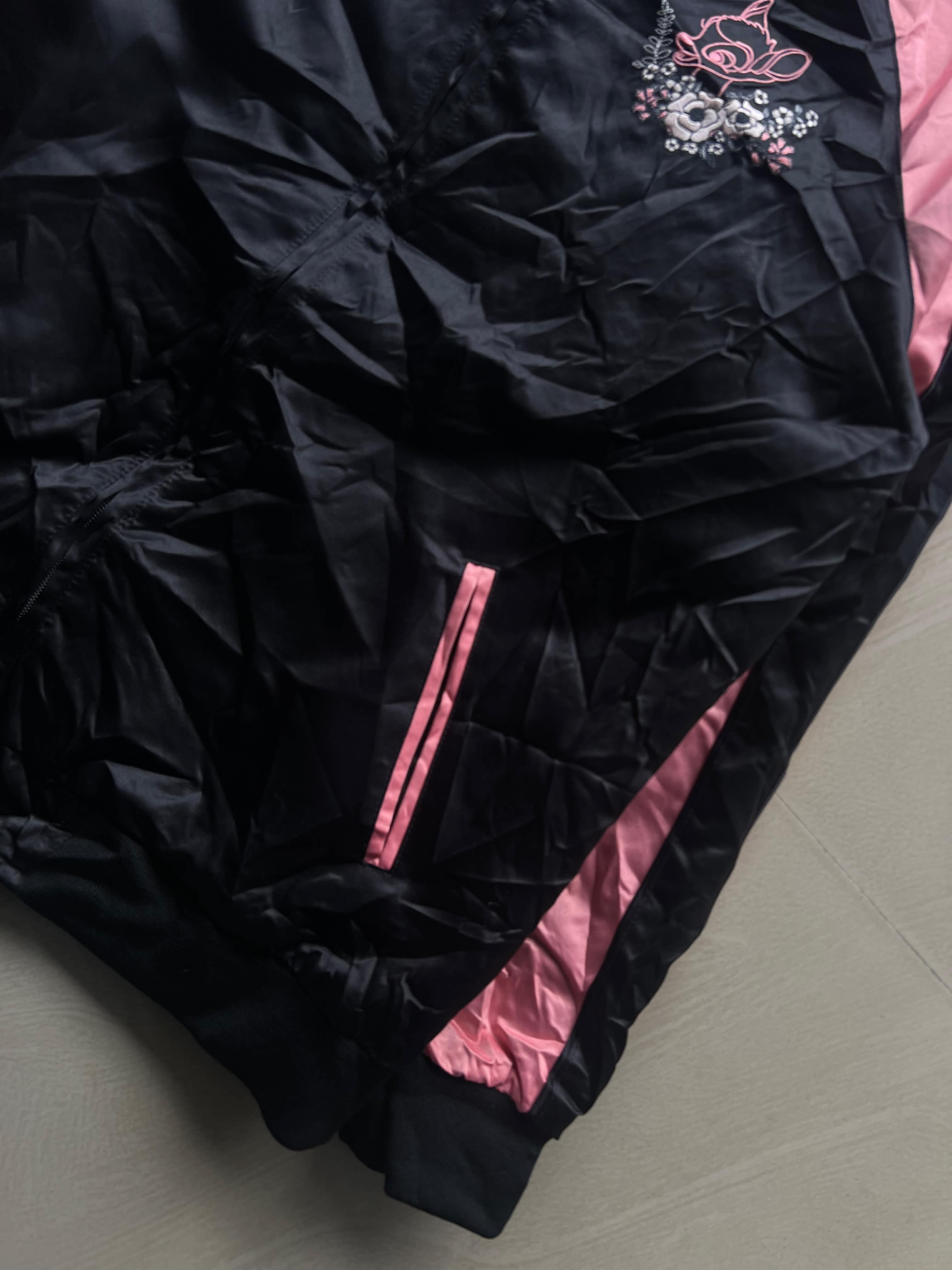 Disney Bambi Embroidered Black & Pink Bomber Jacket