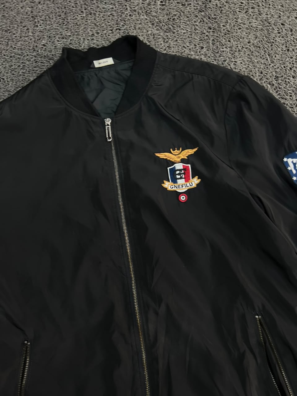 Greenfield Embroidered Black Bomber Jacket – Full Zip Lightweight Varsity Style