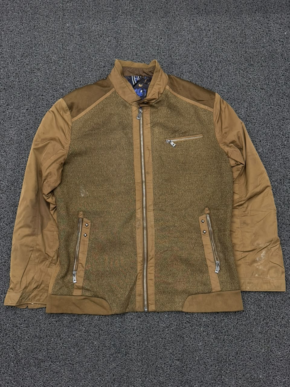 Brown Textured Zip-Up Casual Jacket
