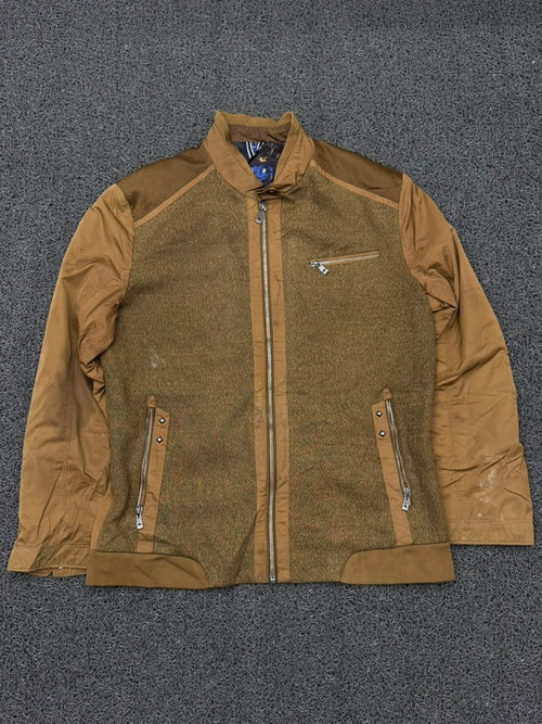 Brown Textured Zip-Up Casual Jacket