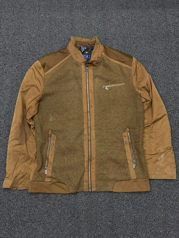 Brown Textured Zip-Up Casual Jacket