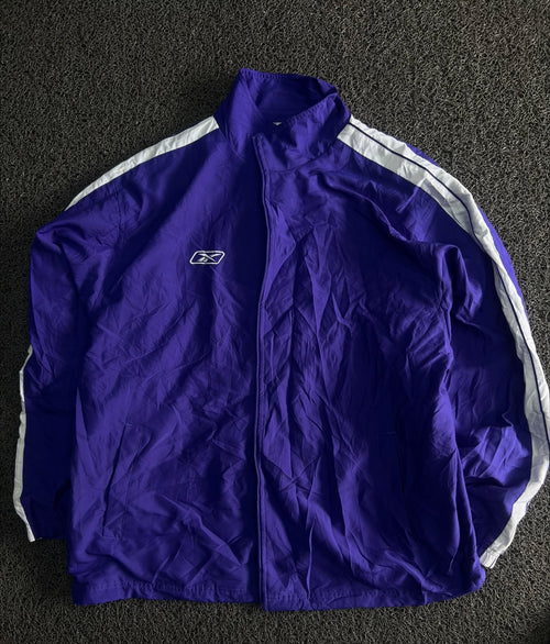Purple & White Retro Sport Track Jacket with Zip Front