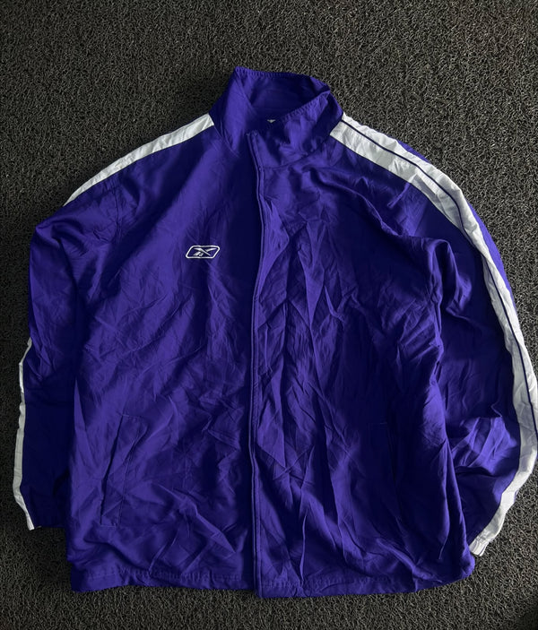 Purple & White Retro Sport Track Jacket with Zip Front