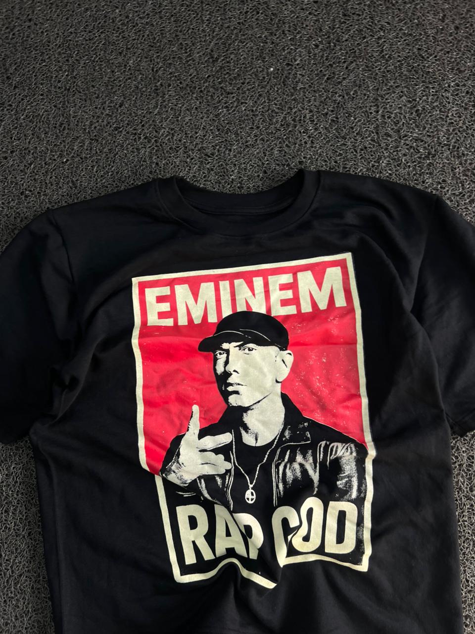 Eminem Rap God Graphic Print Black Oversized Cotton T-Shirt