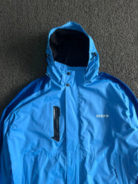 Vintage Japanese Workwear Blue Hooded Waterproof Rain Jacket Windbreaker Full Zip Utility Coat