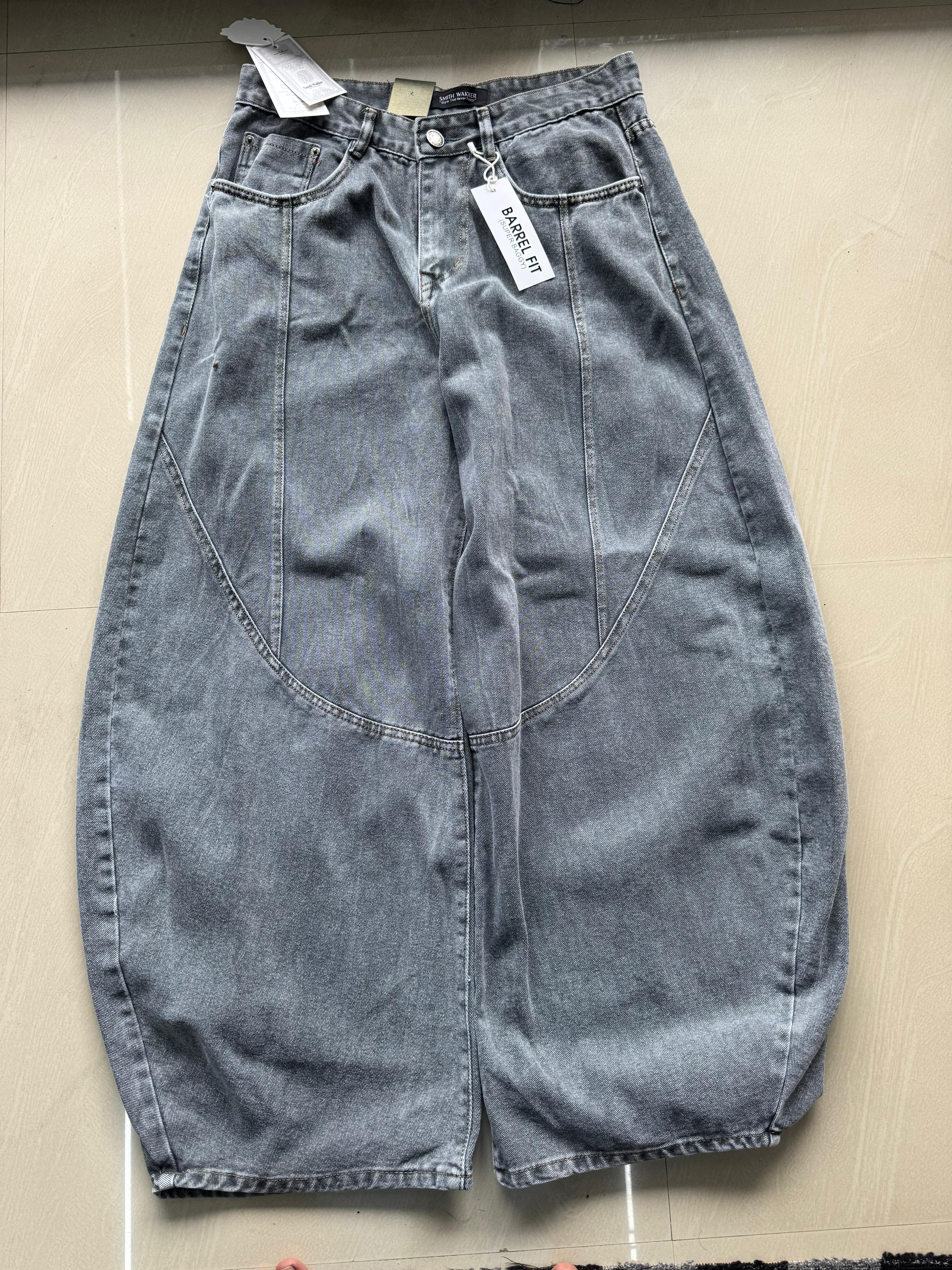 Grey Washed Barrel Fit super  Baggy Jeans