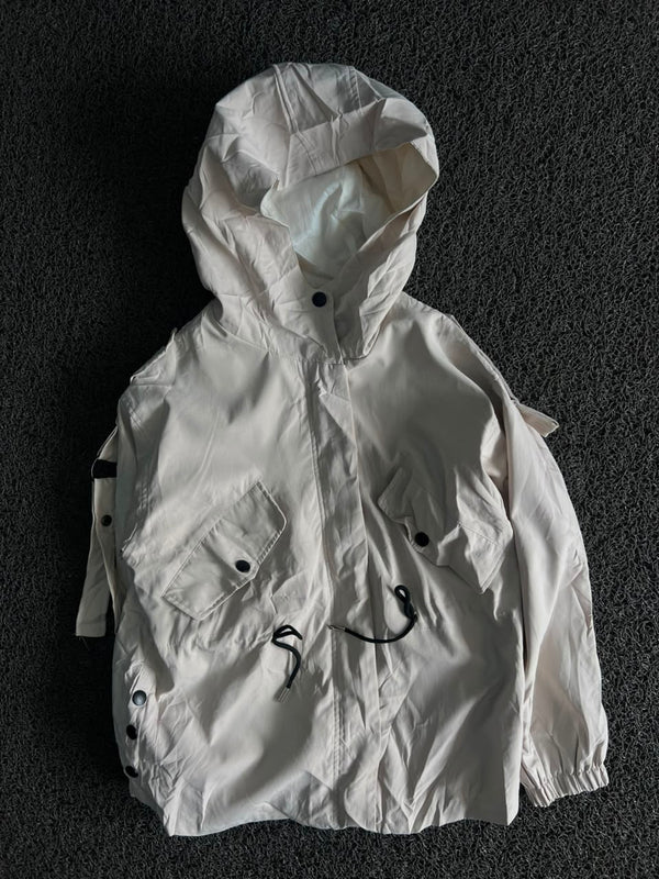 Hooded Utility Windbreaker Jacket with Cargo Pockets