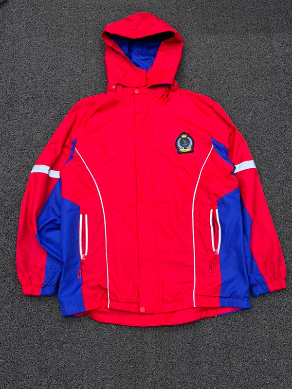 Vintage Red & Blue Hooded Colorblock Windbreaker Jacket