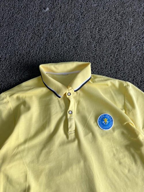 Vintage Yellow Polo Collar T-Shirt | Classic Embroidered Logo Short Sleeve Tee