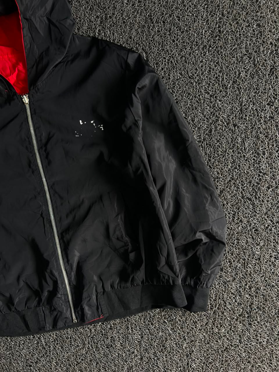 Black Hooded Utility Jacket with Red Inner Lining