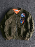 Vintage Flight Bomber Jacket – Military Patch Zip-Up | Unisex