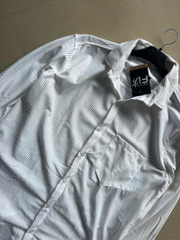 Men's White Ribbed Textured Full Sleeve Casual Shirt