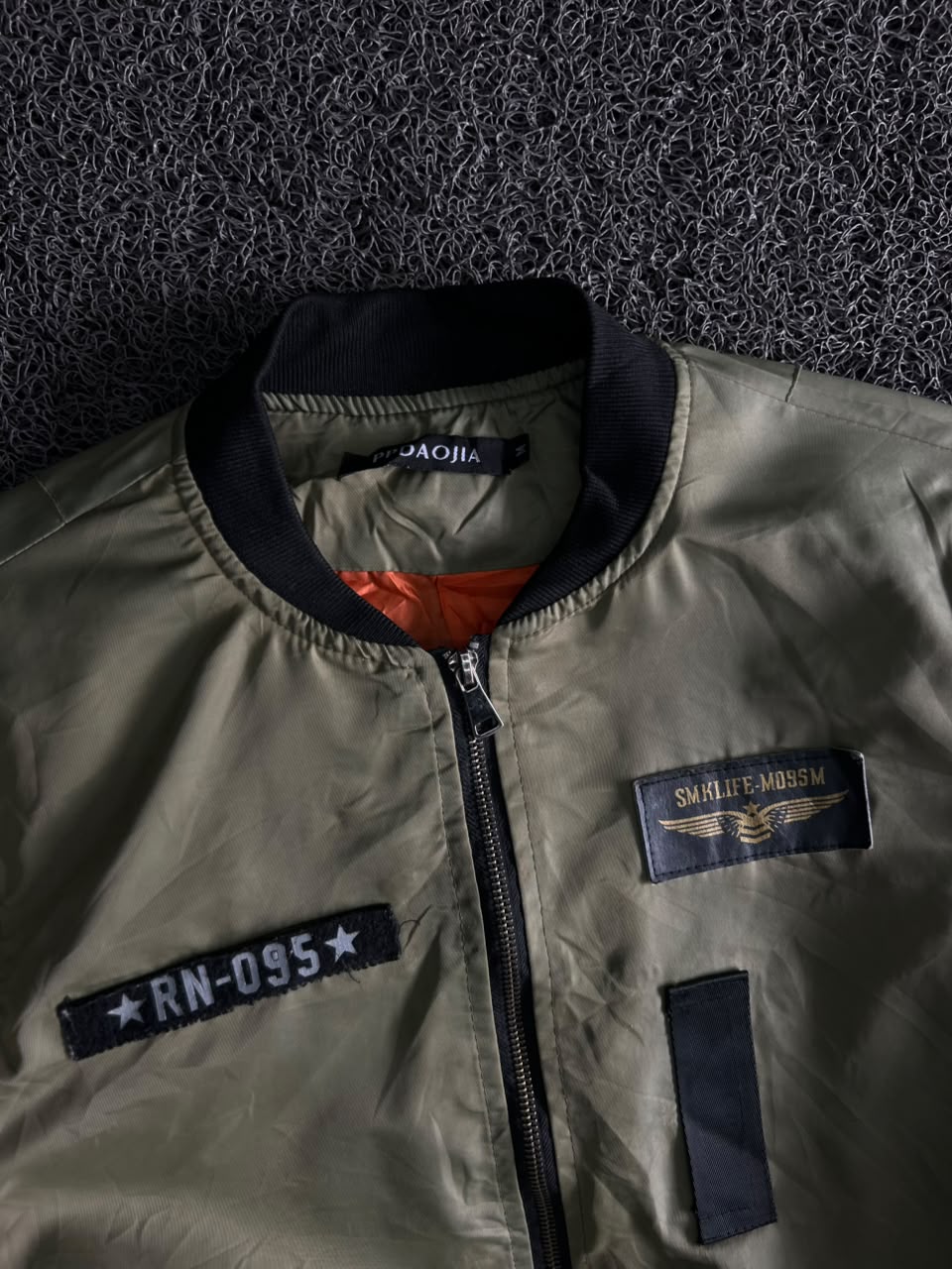 Military Bomber Jacket with Utility Sleeve Pocket
