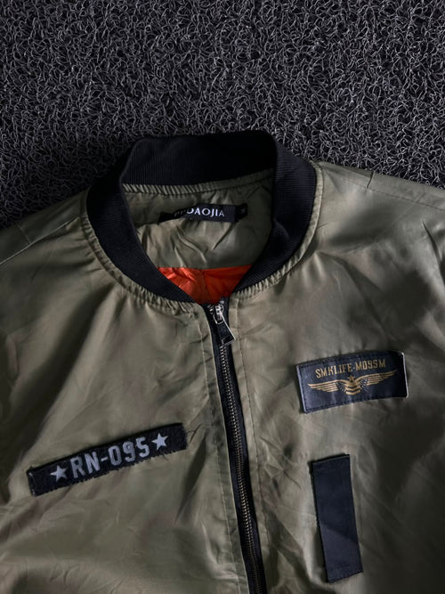 Military Bomber Jacket with Utility Sleeve Pocket