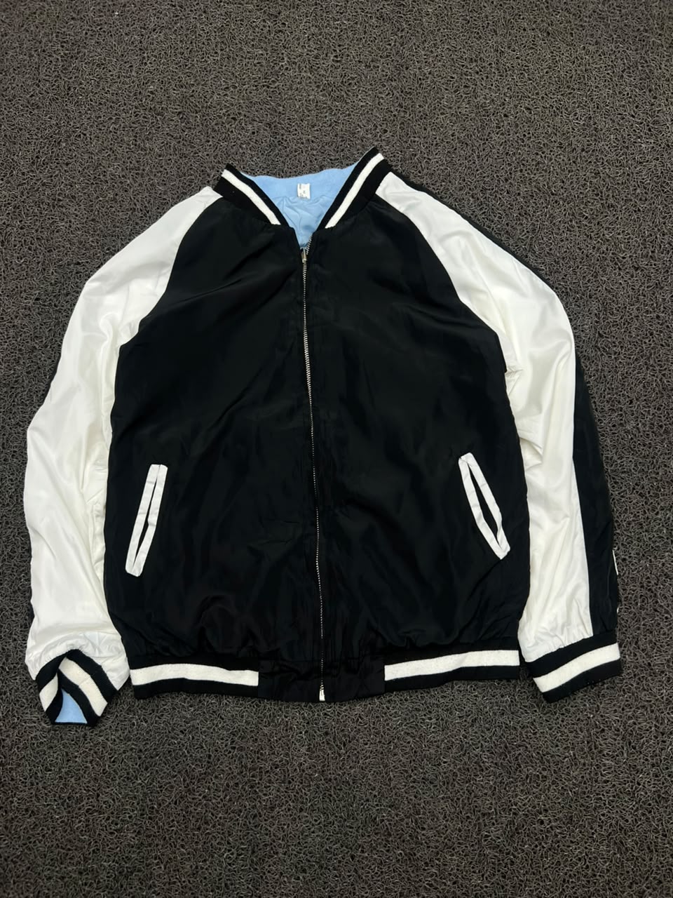 Men's Reversible Sky Blue & Black Bomber Jacket – Lightweight Full Zip Varsity Windbreaker