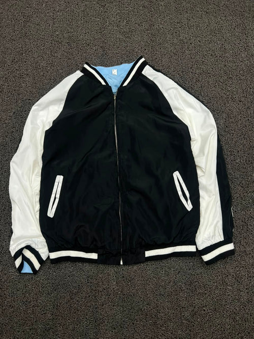Men's Reversible Sky Blue & Black Bomber Jacket – Lightweight Full Zip Varsity Windbreaker