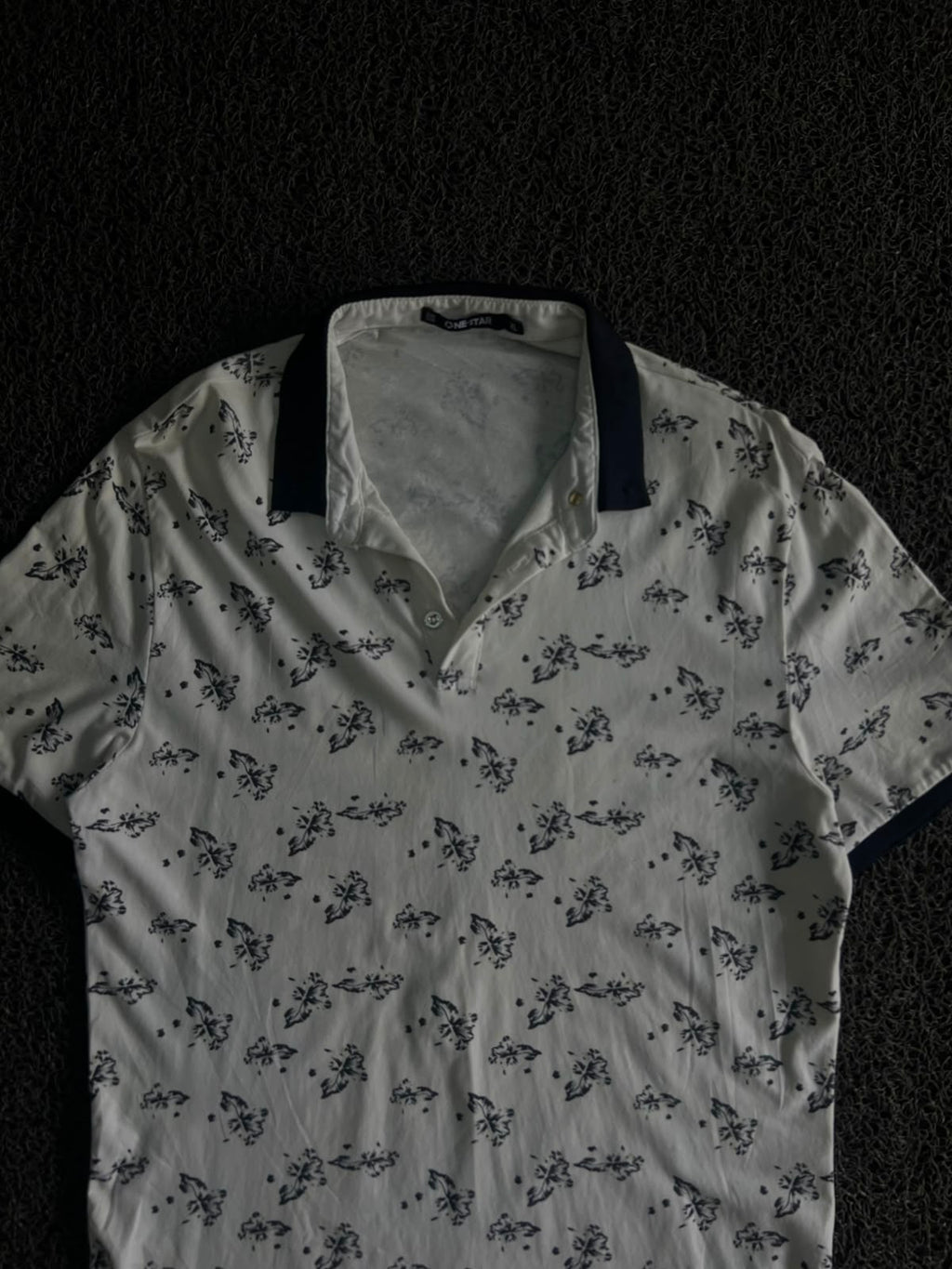Vintage One Star White Floral Print Polo Shirt – Collar Casual Tee