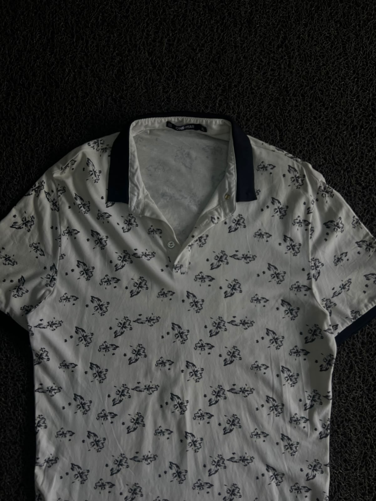Vintage One Star White Floral Print Polo Shirt – Collar Casual Tee