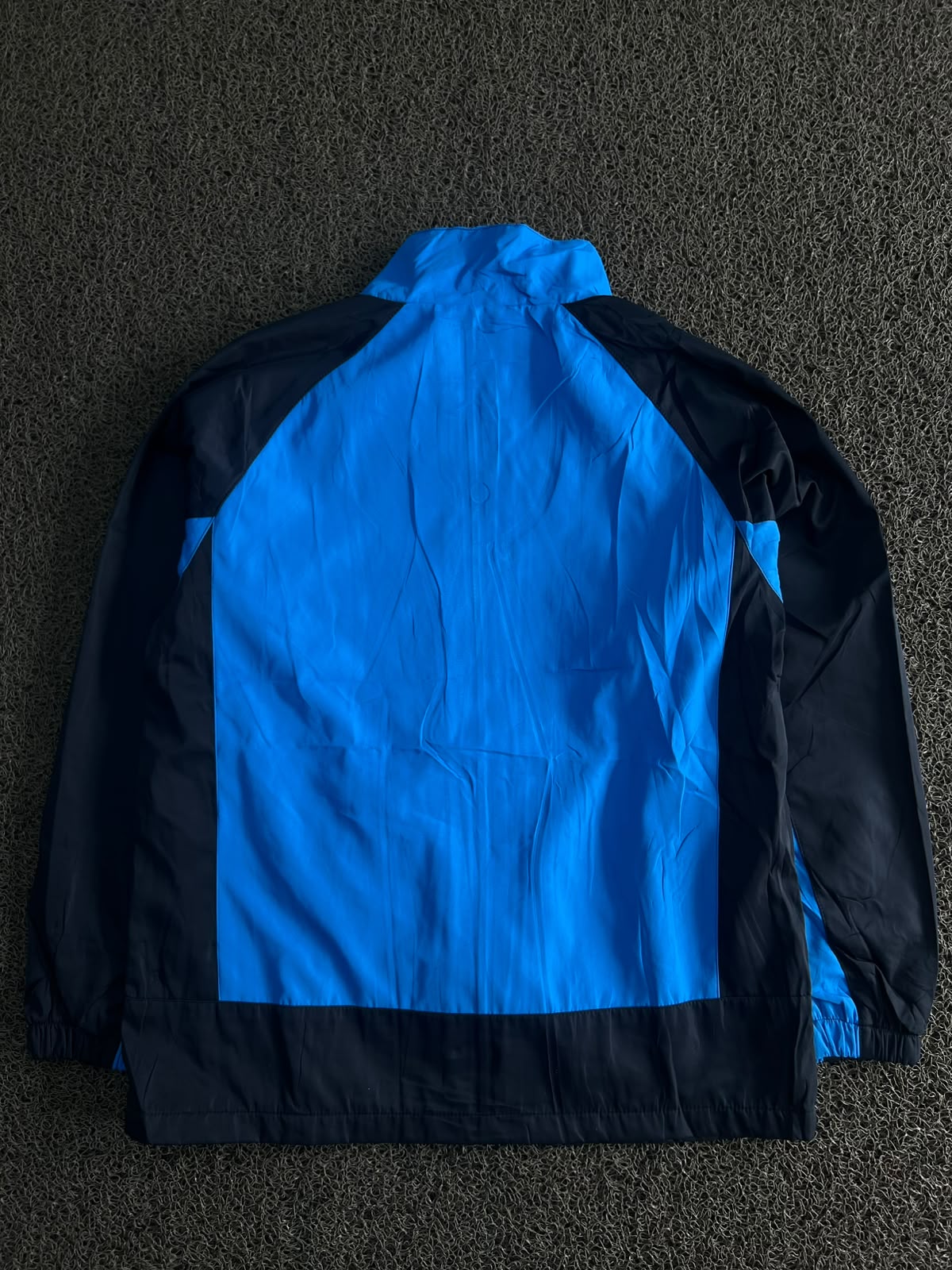 Blue & Navy Colorblock Waterproof Windbreaker Jacket – High Neck Full Zip Outdoor Coat