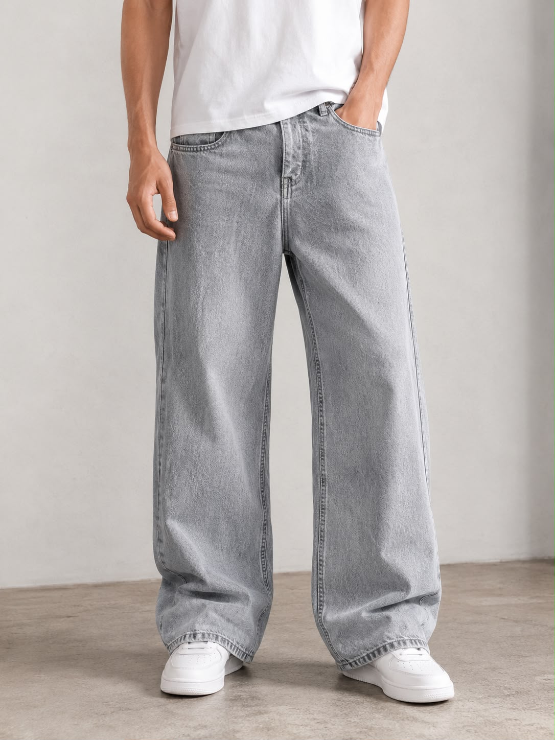 Light Grey Wash Wide Leg Denim baggy Jeans