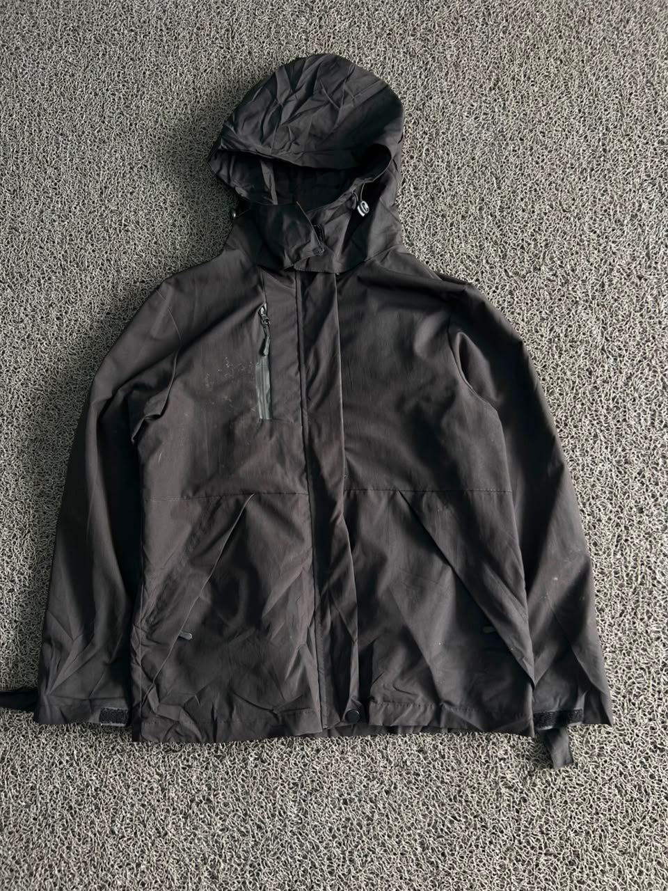 Vintage Black Hooded Outdoor Shell Jacket