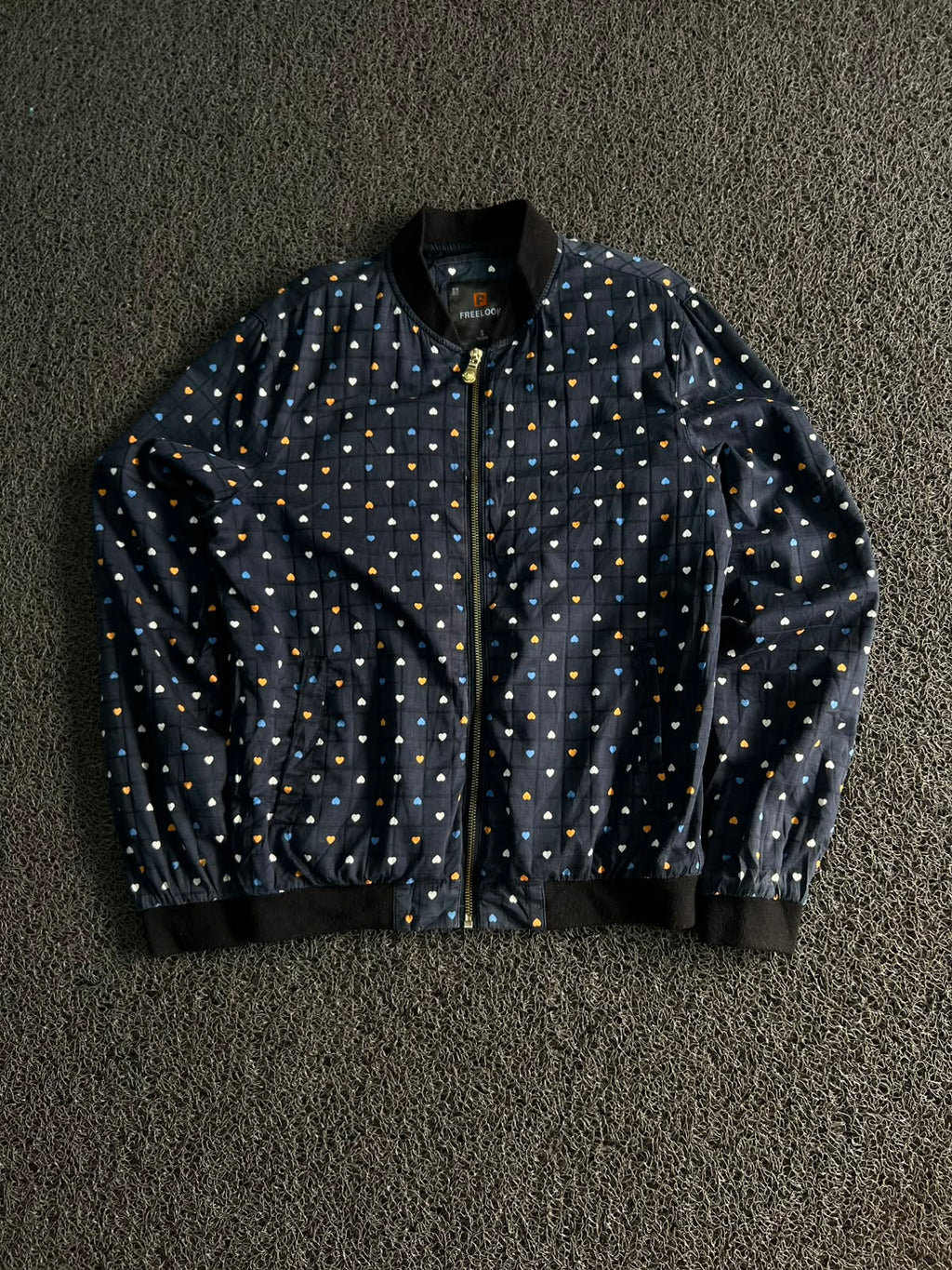Freelook Heart Print Quilted Bomber Jacket –Zip-Up Casual Jacket