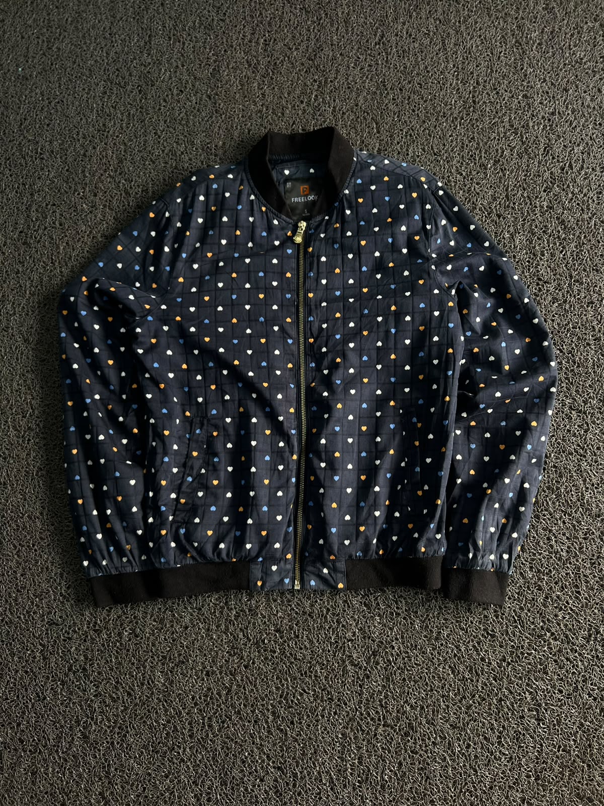 Freelook Heart Print Quilted Bomber Jacket –Zip-Up Casual Jacket