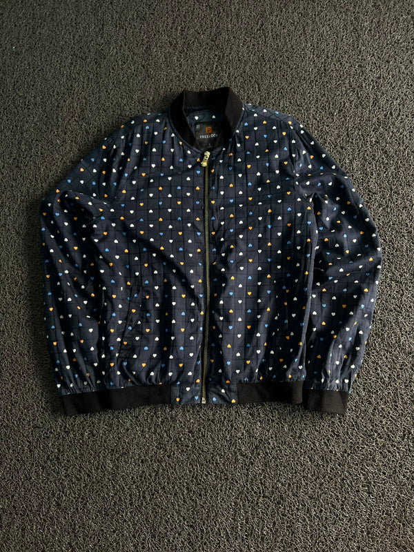 Freelook Heart Print Quilted Bomber Jacket –Zip-Up Casual Jacket