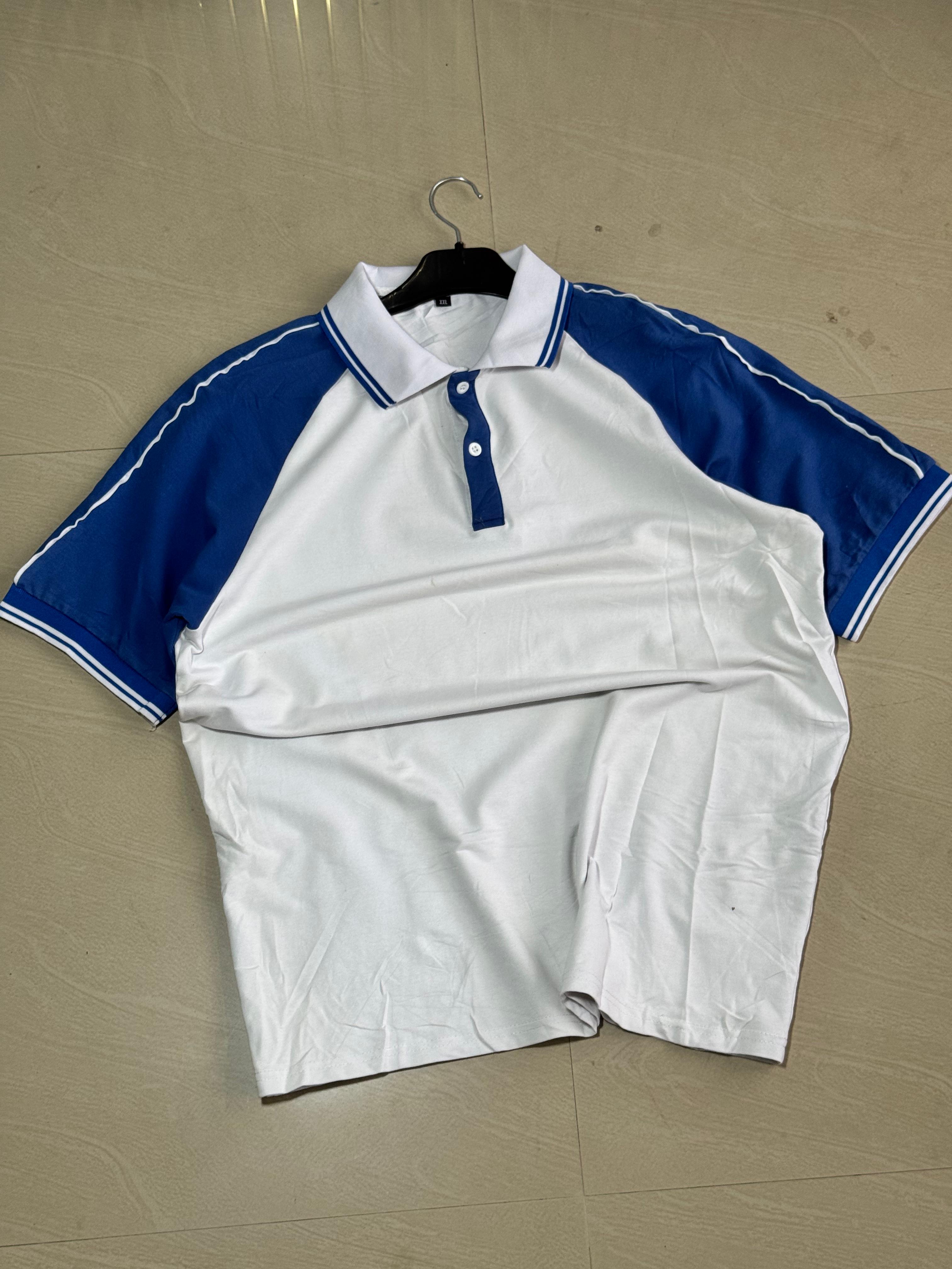 Vintage Blue & White Raglan Polo T-Shirt