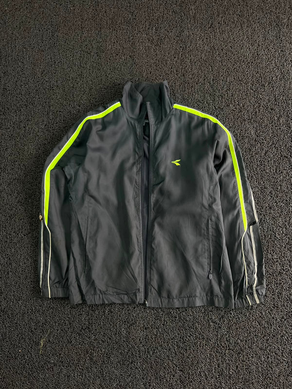 Diadora Lightweight Sports Track Jacket with Neon Stripe ⚠️ Small Stains and no zip