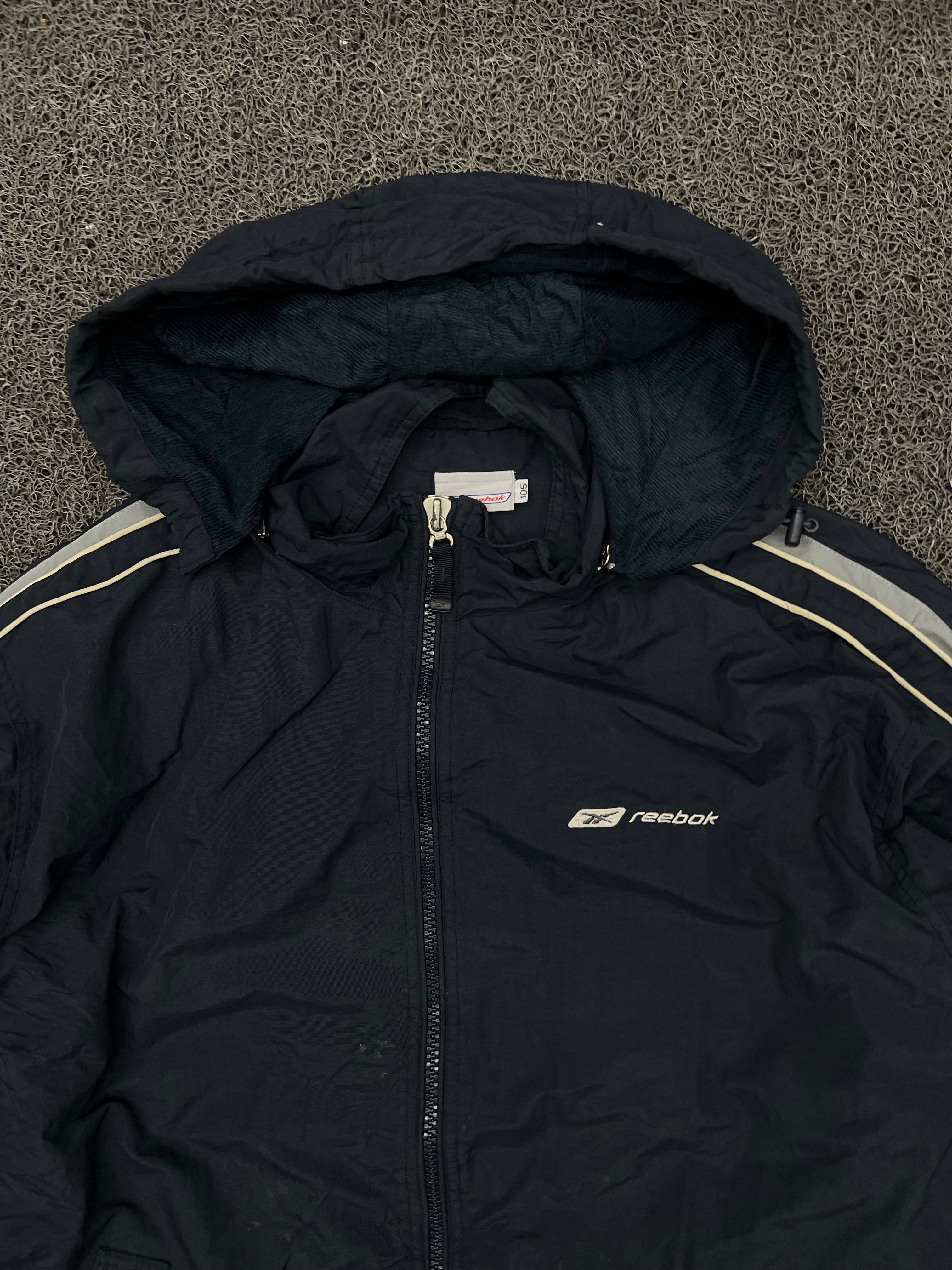 Vintage Reebok Black Hooded Windbreaker Jacket – Unisex