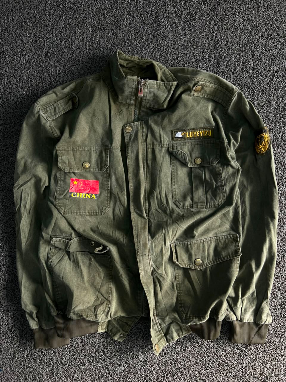 Military Field Jacket with Flag Patches & Full Zip