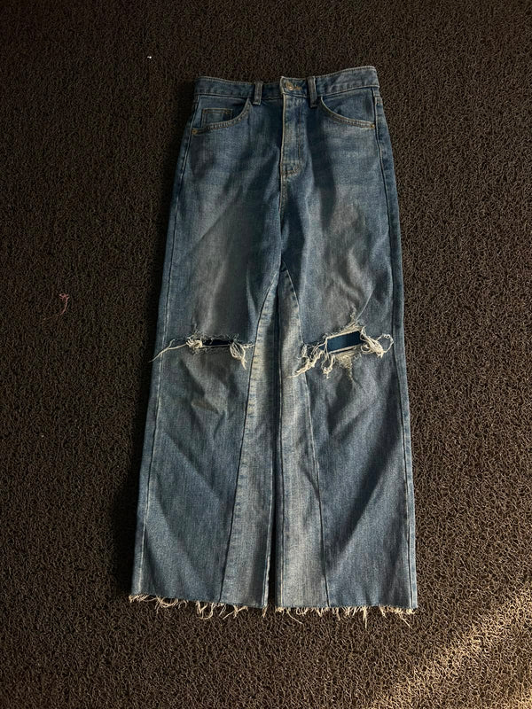 Vintage Distressed Wide Leg Blue Denim Jeans – Washed | Thrift