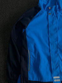 Blue & Navy Colorblock Waterproof Windbreaker Jacket – High Neck Full Zip Outdoor Coat