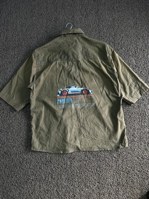 Thrifted Denizen by Levi's Olive Green Porsche Graphic Short Sleeve Shirt