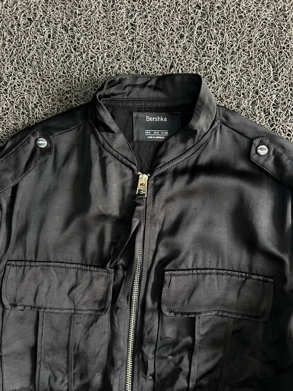 Bershka Black Utility Bomber Jacket – Zip-Up Cargo Style | Vintage
