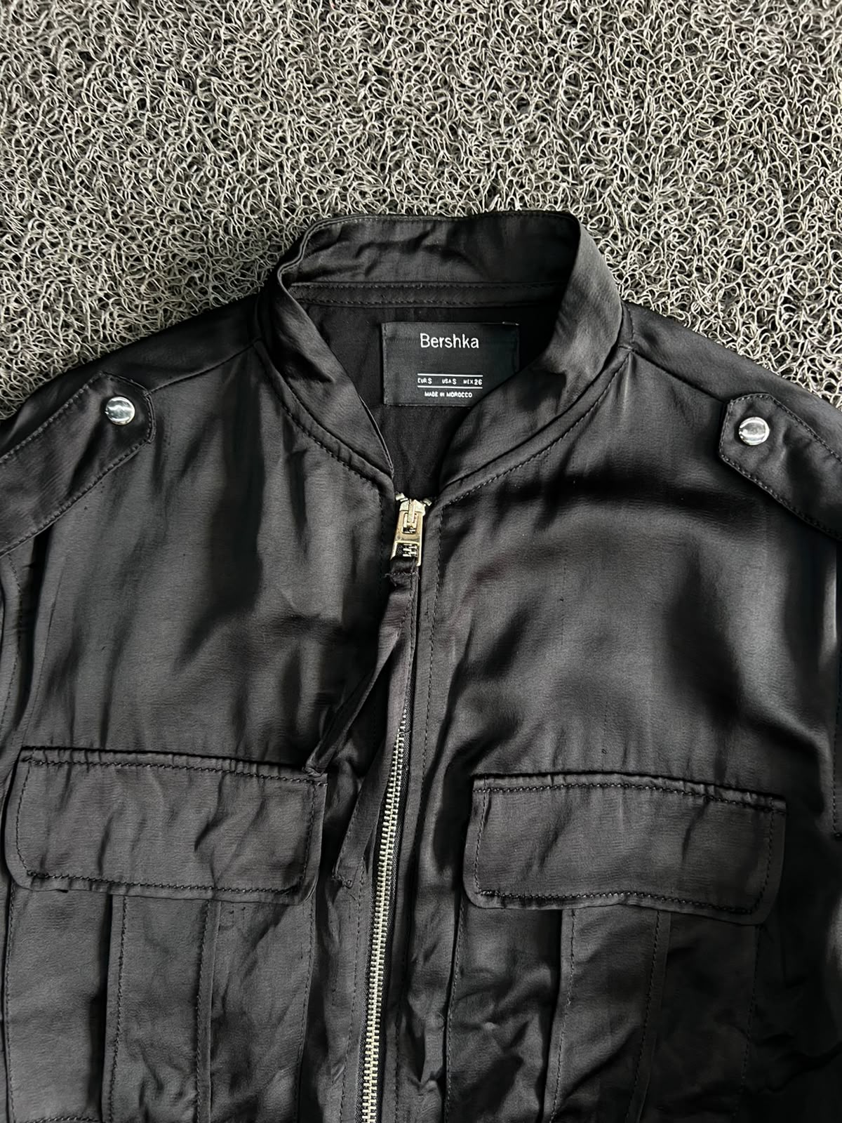 Bershka Black Utility Bomber Jacket – Zip-Up Cargo Style | Vintage