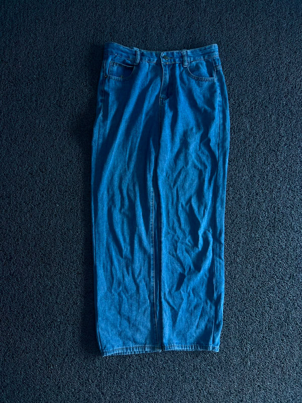 Vintage Blue Wide-Leg Denim Jeans | High-Waist Relaxed Fit | Thrifted