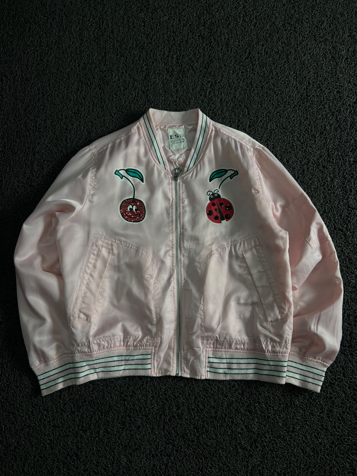 Cute Cherry & Ladybug Pink Bomber Jacket