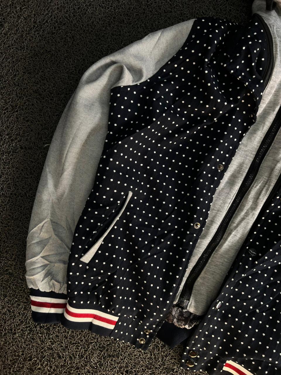 Men's Polka Dot Hooded Varsity Bomber Jacket