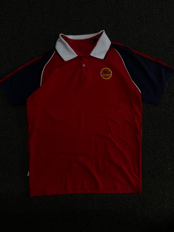 Vintage Red Colorblock Polo T-Shirt with White Collar & Sport Logo