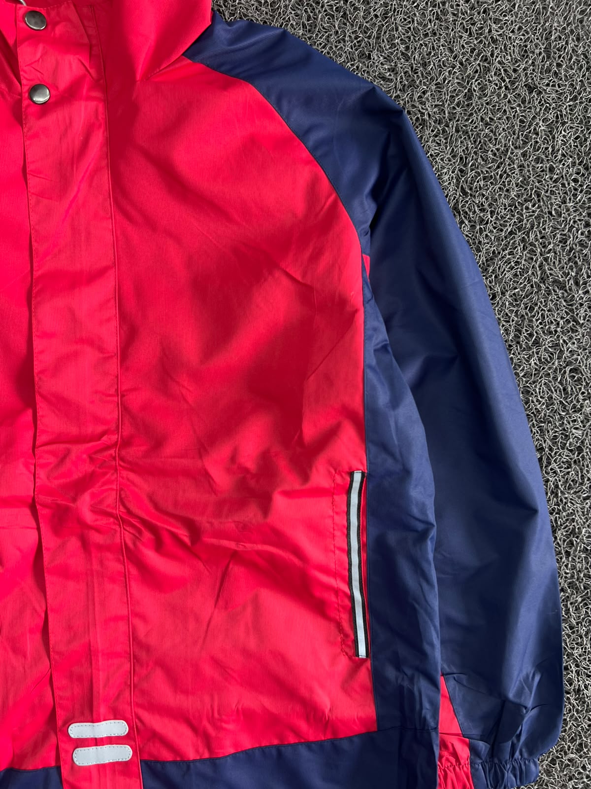 Red & Navy Color Block Hoodless Waterproof Windbreaker Jacket