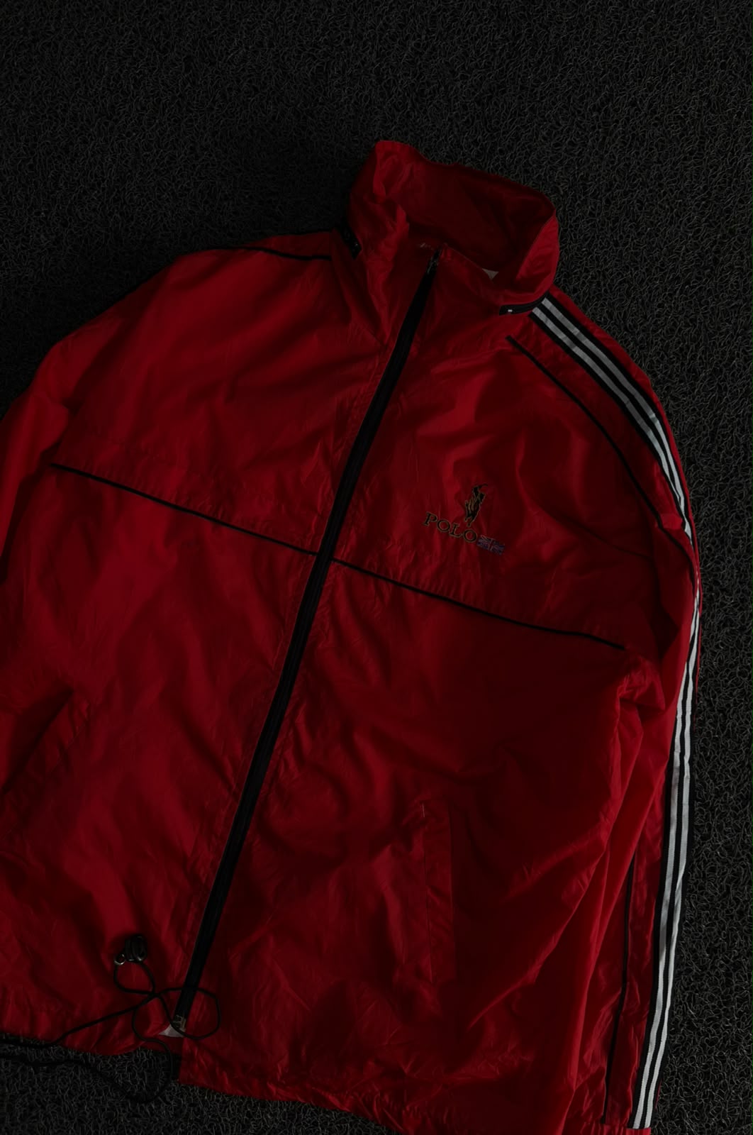 Vintage Red Polo Sport Track Jacket with Contrast Striped Sleeves – Thriftwear