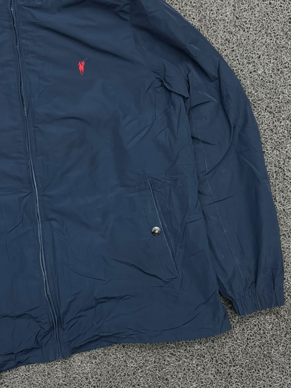 Vintage Navy Blue Hooded Windbreaker Jacket
