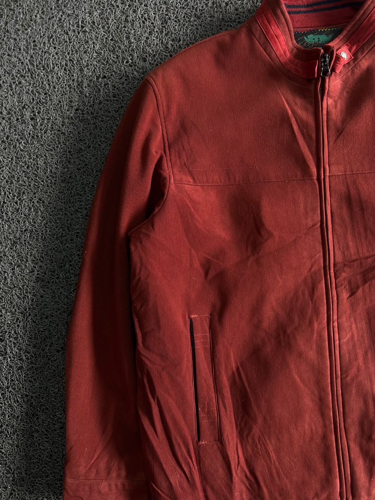 Vintage Red Stand Collar Zip-Up Jacket – Casual Full Zip Lightweight Men's Outerwear