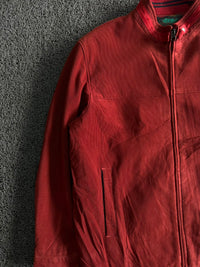 Vintage Red Stand Collar Zip-Up Jacket – Casual Full Zip Lightweight Men's Outerwear