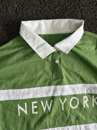 Green & White “New York” Striped Rugby-Style Polo T-Shirt